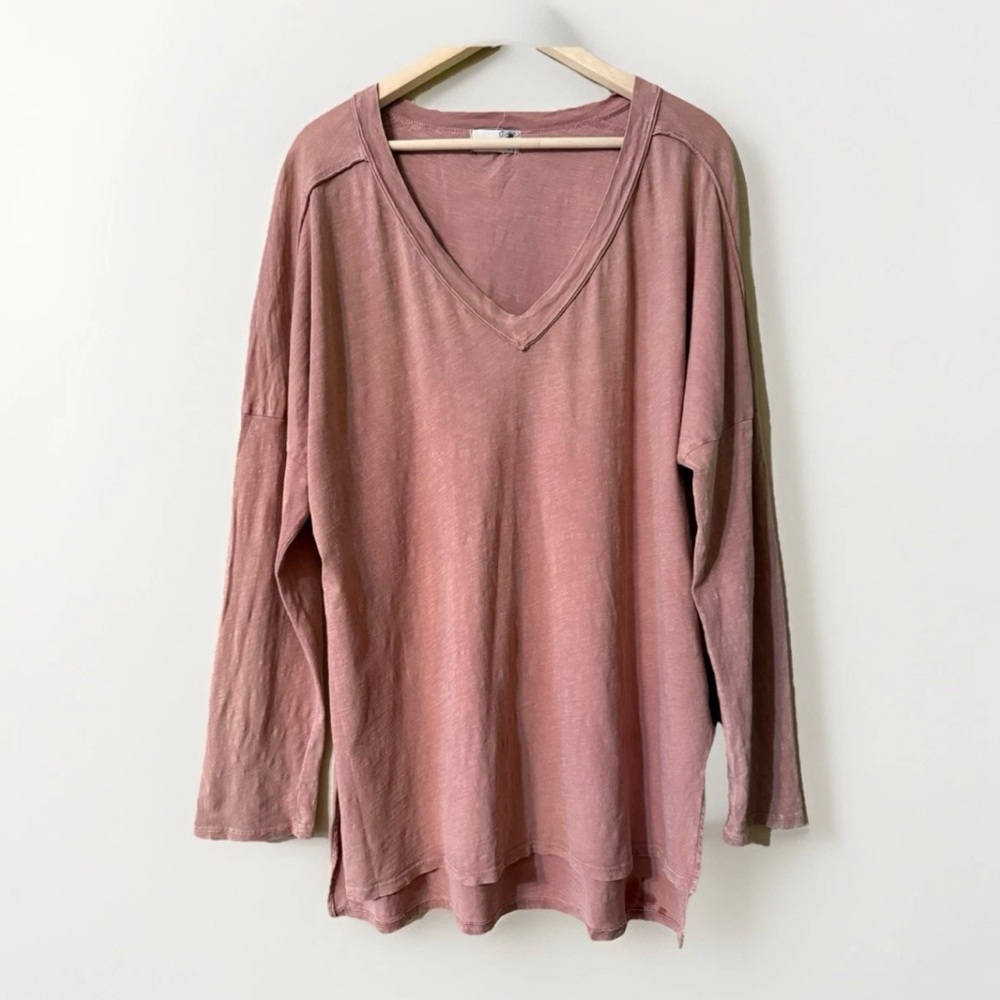 Everleigh V-Neck Drop Shoulder Long sleeve dark coral t-shirt blouse